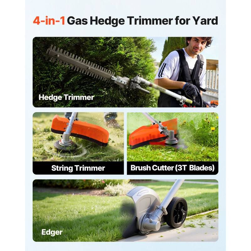 Powerful 26CC 2-Stroke Gas Hedge Trimmer with Adjustable Head for Yard and Garden Use - Hedge 91.02 x 9.45 x 8.86 in
