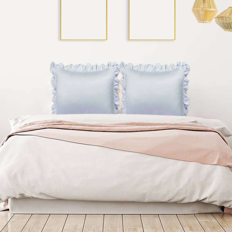 Satin Pillowcase Ruffled Pillow Shams Set of 2,