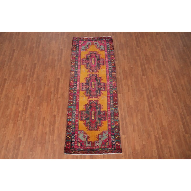 Hand Knotted Oriental 100% Wool Carpet Traditional Tribal Oranges & Rust Meshkin Runner Rug - 10' 9'' X 3' 10''