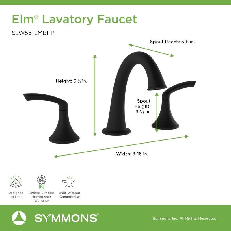 Symmons SLW5512PP Elm 1.0 GPM Widespread Bathroom Faucet with Push Pop