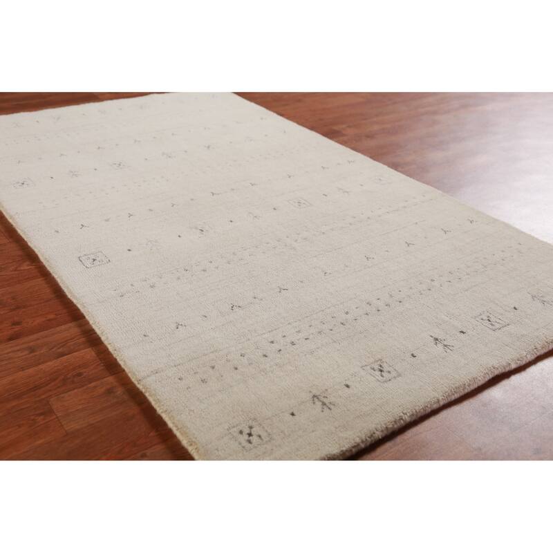 Hand Knotted Oriental 100% Wool Carpet Tribal Tribal Beige & Ivories Gabbeh Area Rug - 5' 3'' X 3' 0''