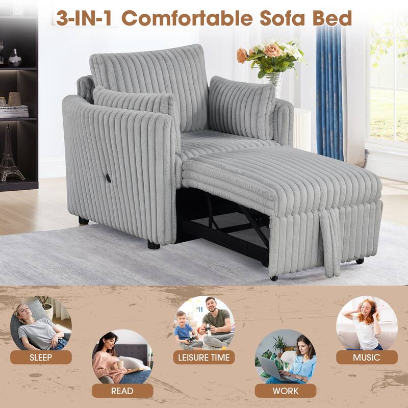 Modern Fabric Sleeper Single Sofa with USB and 2 pillows