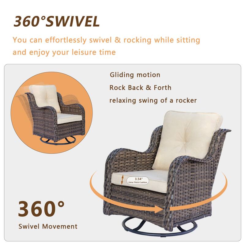 5 Piece Outdoor Wicker Patio Swivel Chair with Ottoman Conversation Set