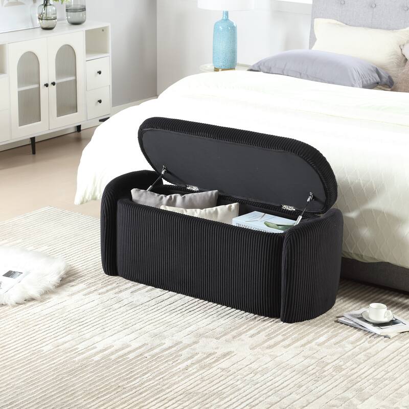 House Hold Storage Ottoman,Bedroom End Bench,Upholstered Fabric Storage Ottoman with Safety Hinge