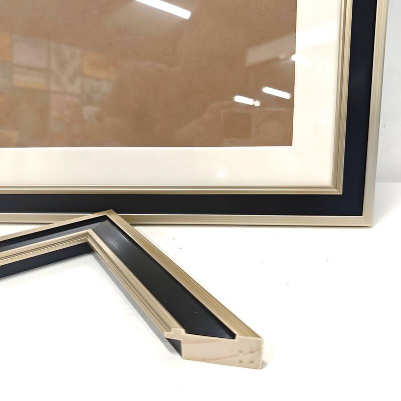 Set of 3 Black and Gold Abstract Framed Wall Art - Replaceable Canvas Prints with Solid Wood Picture Frames