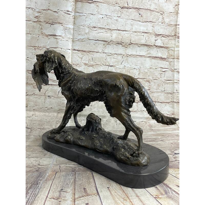 Labrador Retriever With Bird Duck In Mouth Bronze Statue Sculpture Hunting Decor Marble Base