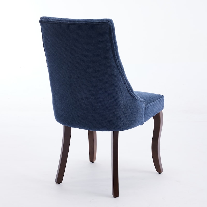 Rayon Cloth Flocking Dining Chairs Channel Kitchen Chair Comfy Fabric Upholstered Accent Chair,Curved Solid Wood Legs,Set of 2