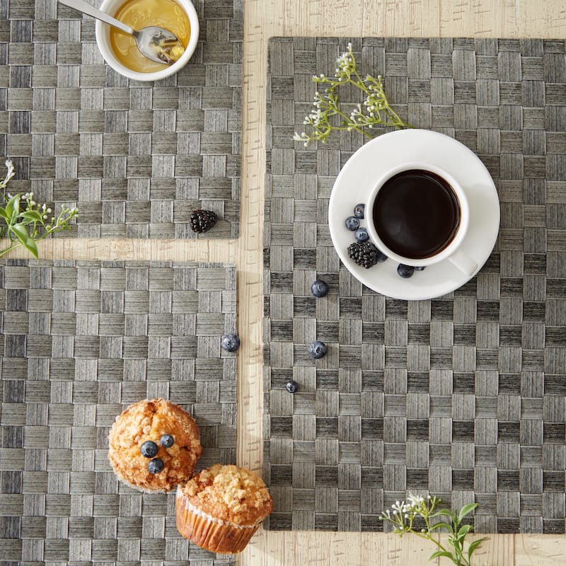 Leather Brown Basketweave Rectangle Woven Placemat (Set of 4)