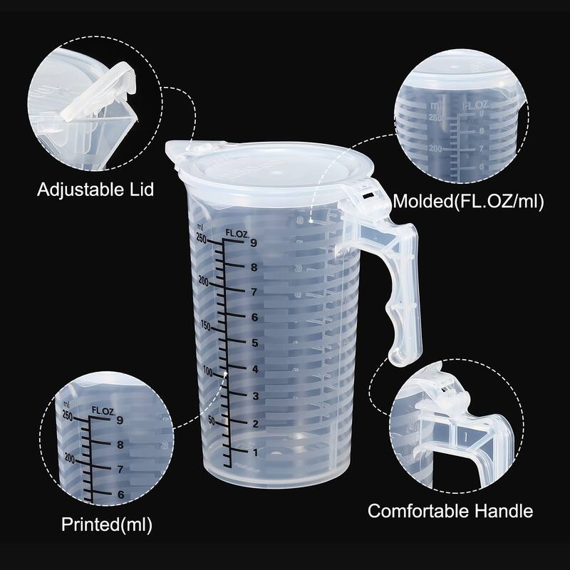 Graduated Beaker, 2 Pack 250ml PP Plastic Cup Double Sided Black Graduations - Transparent