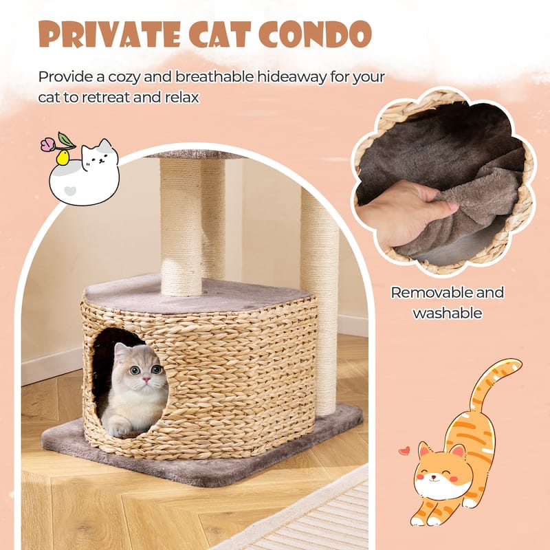 4-Layer Cat Tower with Scratching Posts Condo and Washable Cushions - 23.5" x 19" x 52"