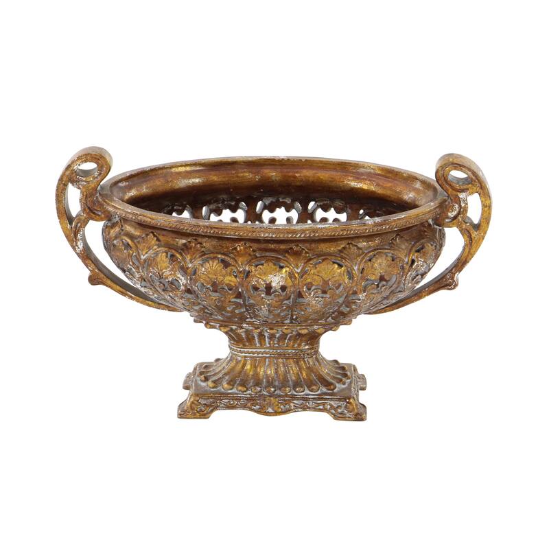 Gold Polystone Ornate Decorative Decorative Bowl with Handles