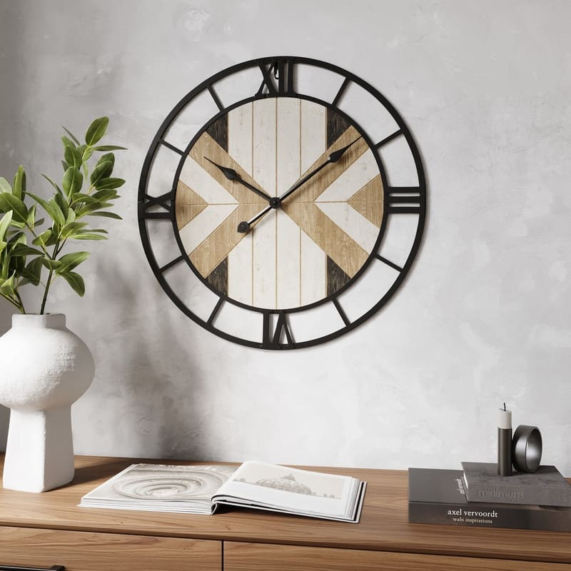 Thalia Metal Round Modern Farmhouse Wall Clock - 23.75"H x 23.75"W x 1"D