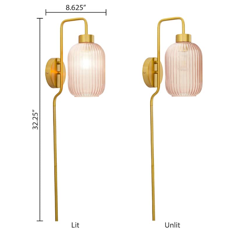 Adrienne River of Goods Pink Glass and Metal Retro Wall Sconce - 5.375" x 8.625" x 32.25"