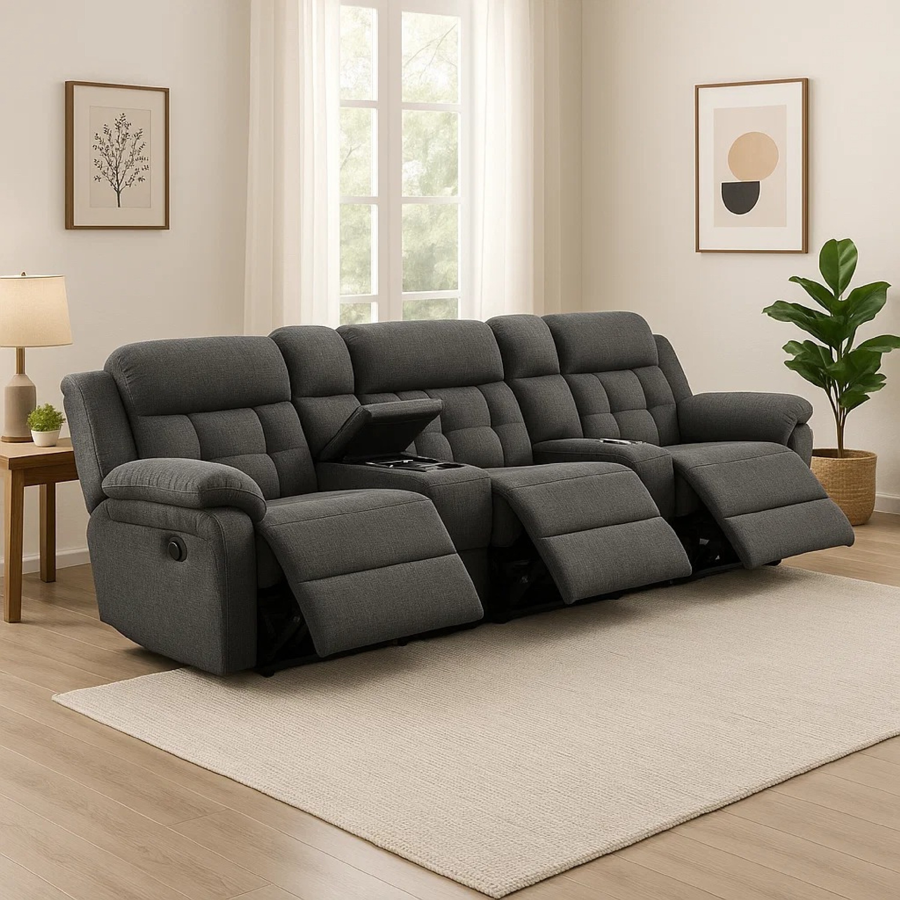 JOUNALSTANDARDFURNITURE＿PSF SOFA 2SEATER Jak Manual Recliner Sofa, 2 Consoles, Cushioned Tufted Seats