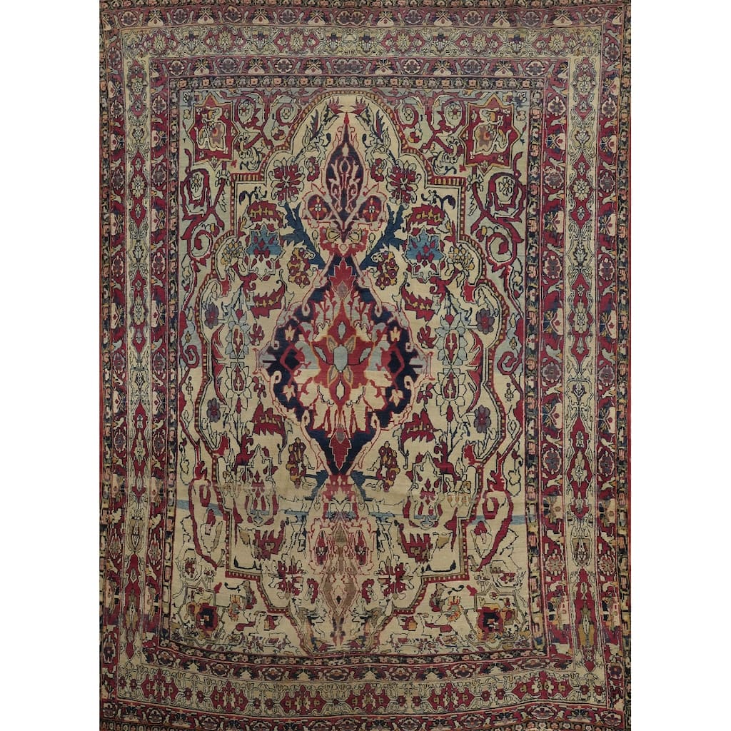 Hand Knotted Oriental 100% Wool Carpet Traditional Floral Beige & Ivories Kerman Area Rug - 8' 9'' X 6' 8''