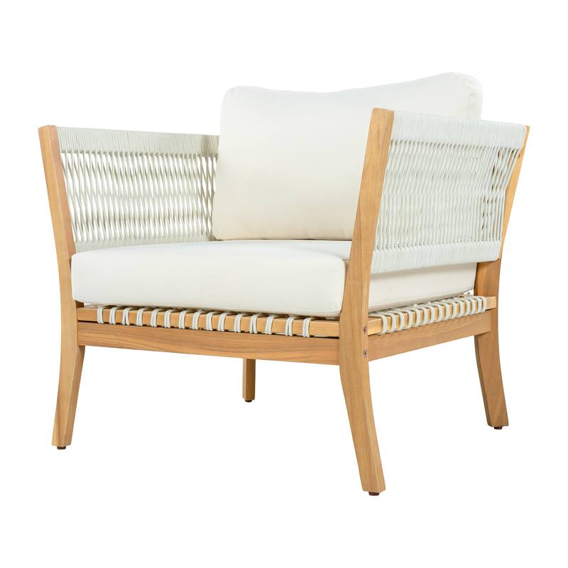 Christopher Knight Home - Modern Outdoor Acacia Wood Patio Lounge Chair with Woven Rope Accents and Weather-Resistant Cushions