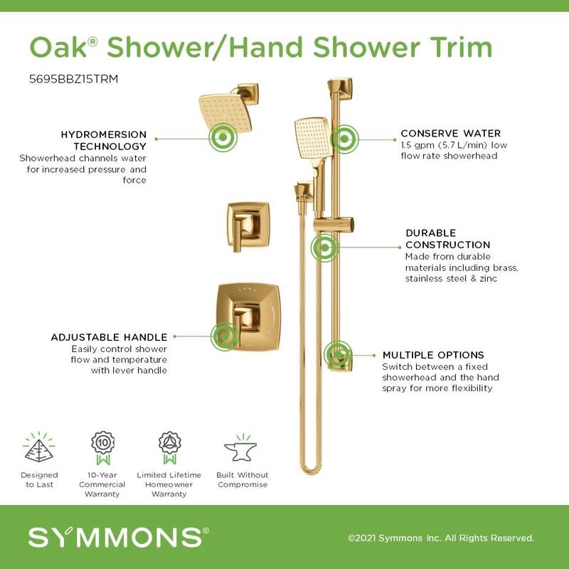 Symmons 569515TRM Oak Shower Only Trim Package with 1.5 GPM Single