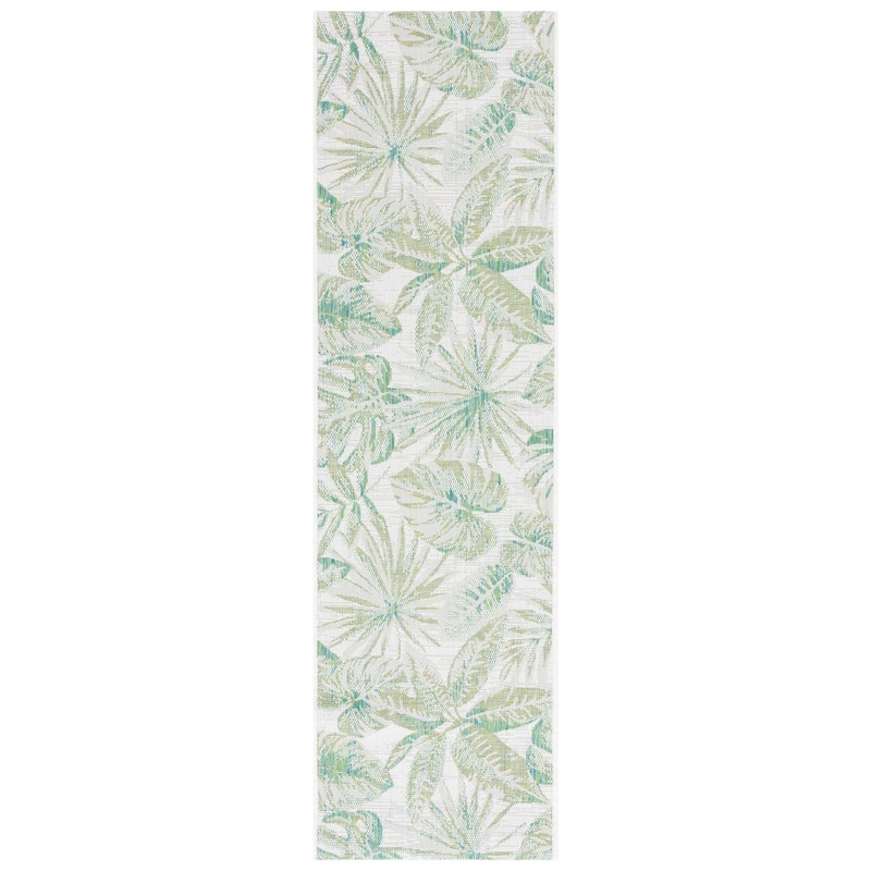 SAFAVIEH Courtyard Mariyam Indoor/Outdoor Tropical Rug - 2'3" x 8' Runner - Ivory/Green