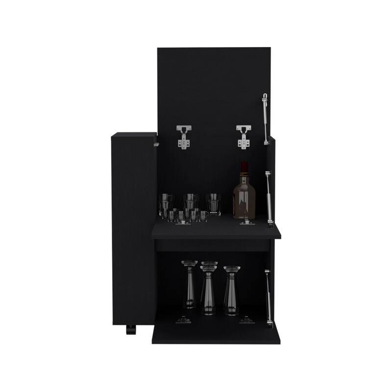 Glasgow Bar Cart Two Pull-Down Door Cabinets and Two Open Shelves
