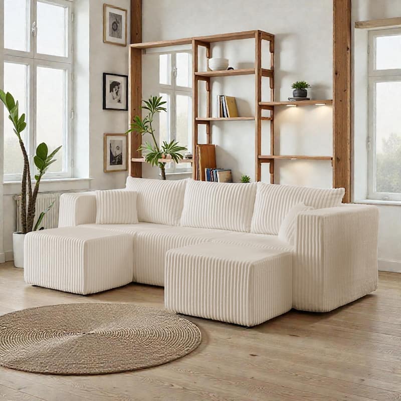 Compact Modular Sectional Sofa, Compressed Corduroy Cloud Couch, No Assembly Space Saving Sofa for Apartment
