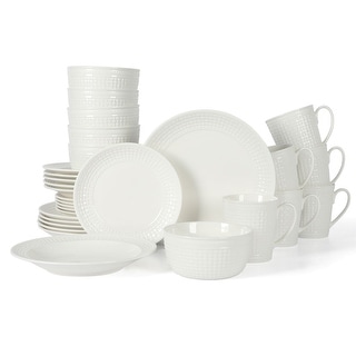 Martha Stewart 30 Piece Basket Weave New Bone China Embossed Porcelain Dinnerware Set