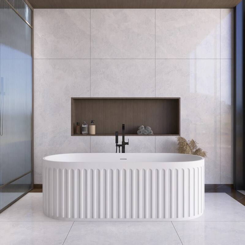 67 in. x 29.5 in. Solid Surface Freestanding Soaking Bathtub with Overflow and Drain Matte White - 67"x29.5" - Matte White