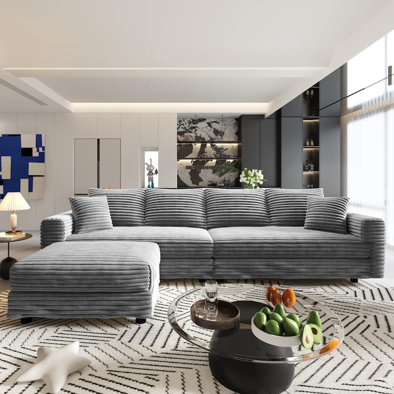 Deep Seat Couches with Soft Pillows and Movable Ottoman,Convertible Sofa Lounge Chair