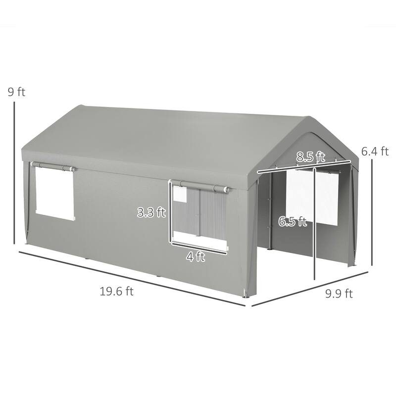 Outsunny Carport 10' x 19.5' Portable Garage, Heavy Duty Car Port Canopy with 2 Roll-up Doors & 4 Ventilated Windows