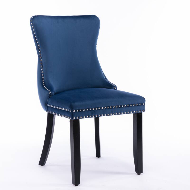 Set of 2 Upholstered Wing-Back Dining Chair with Nailhead and Solid Wood Legs
