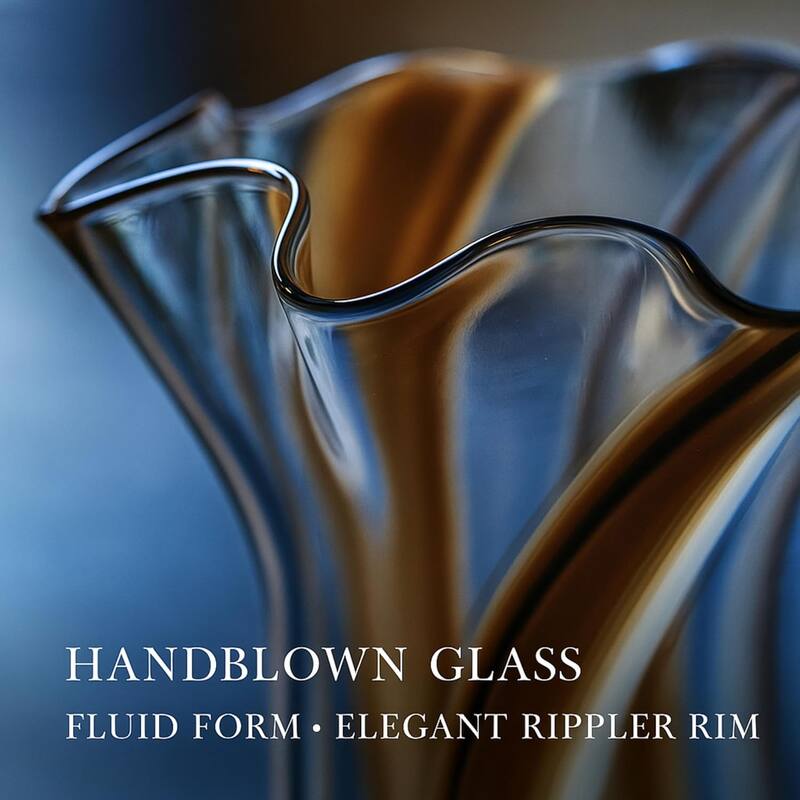 Set of Two Handblown Striped Chocolate Brown Vases