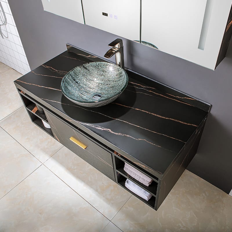 Vinnova Glass Circular Vessel Bathroom Sink without Faucet