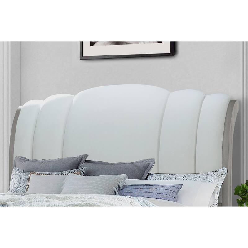 HomeRoots Natural and Light Gray Wood And Upholstery King Bed Frame With Drawers