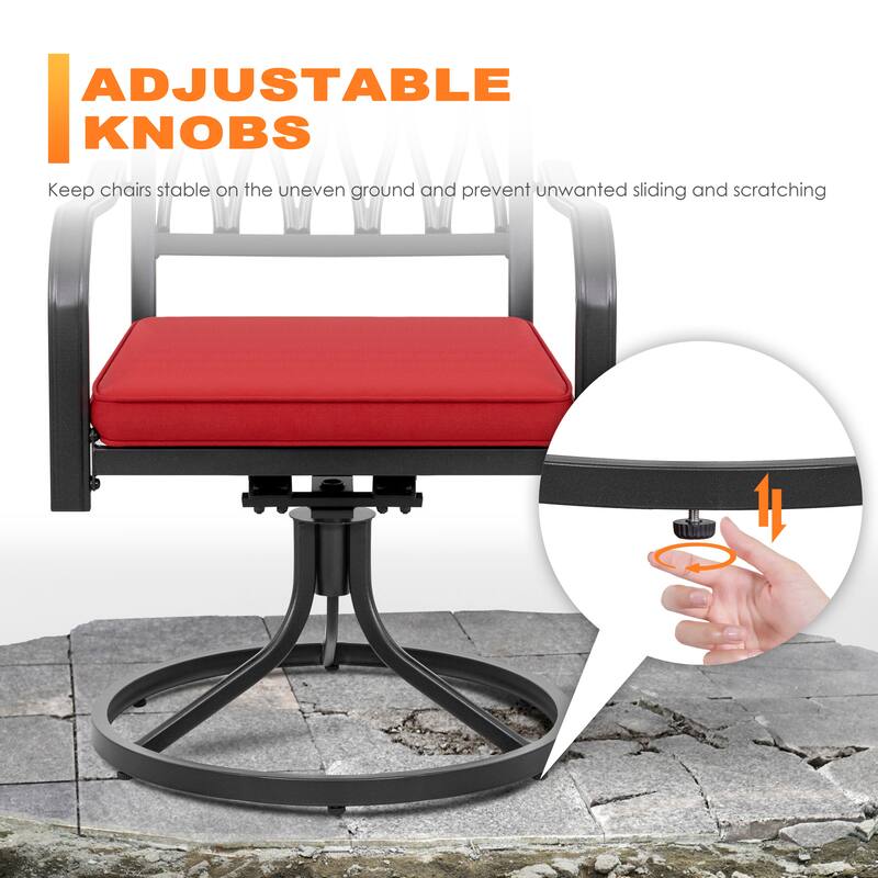 Outdoor 2-Piece Metal Swivel Dining Chairs with Red Olefin Cushions