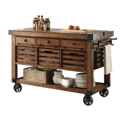 Kitchen Cart with 3 Drawers in Distressed Chestnut