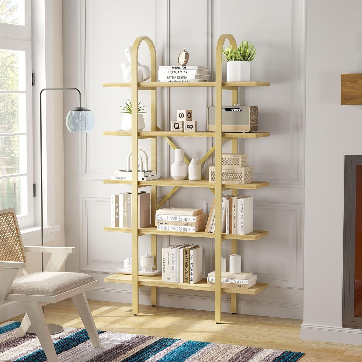 YNWAブック 72 Inch Tall Industrial 5 Tier Open Bookcase with Metal Frame