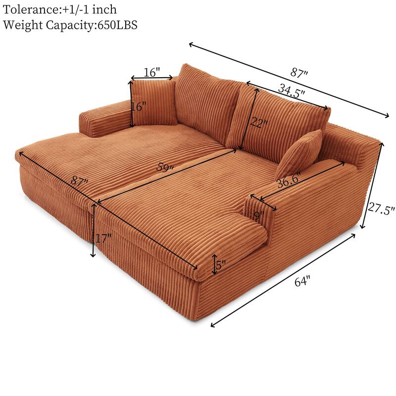 Oversized Sectional Lounge Sofa, Sleeper Sofa with Cloud Plush, Sofa Bed Loveseat Sofa for Living Room