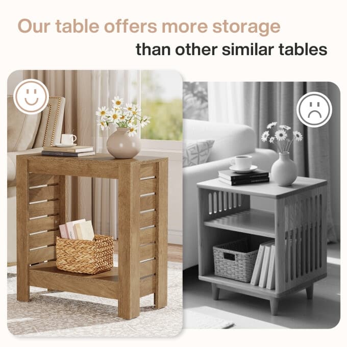 2-Tier Wooden Side Table, Narrow End Table For Small Spaces