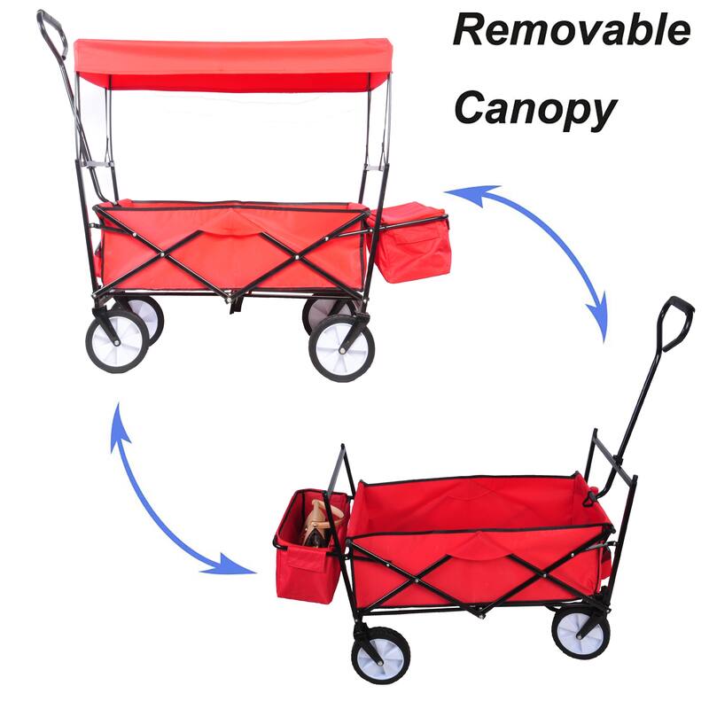 Collapsible Folding Wagon Cart, Garden Shopping Beach Cart Foldable Wagon with Umbrella, 150 lbs Capacity