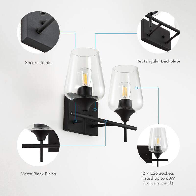 CO-Z Matte Black Vanity Light Sconce w Clear Glass Shade