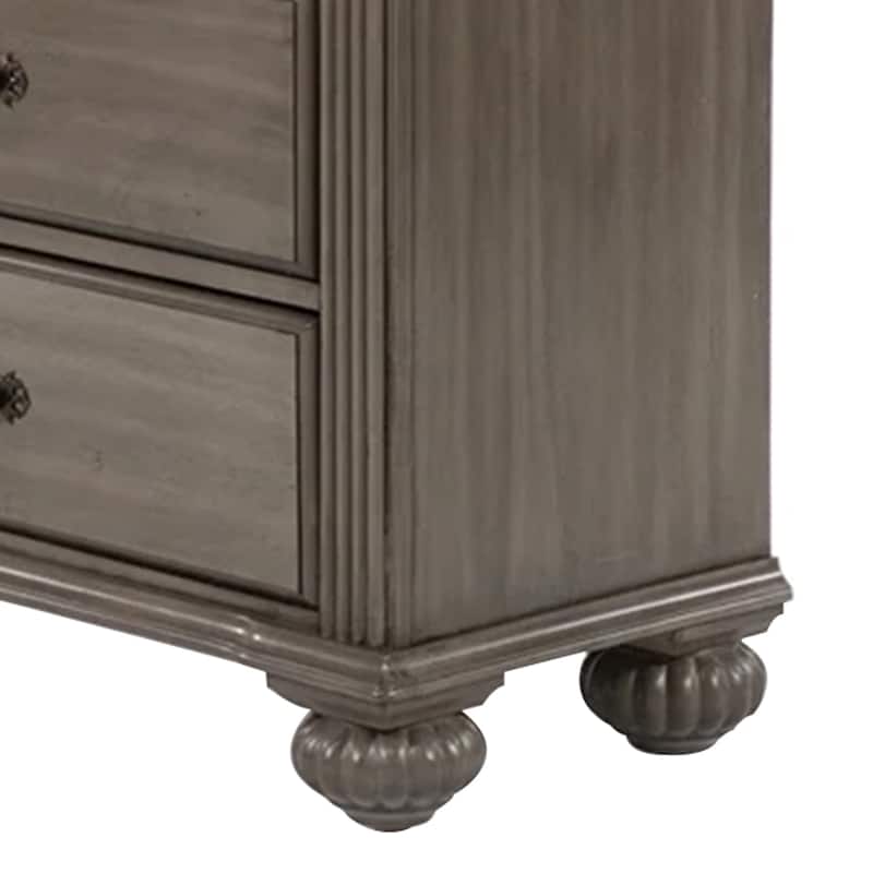 Recus Tall Dresser Chest, 6 Drawers w Brass Handles, Gray Solid Wood