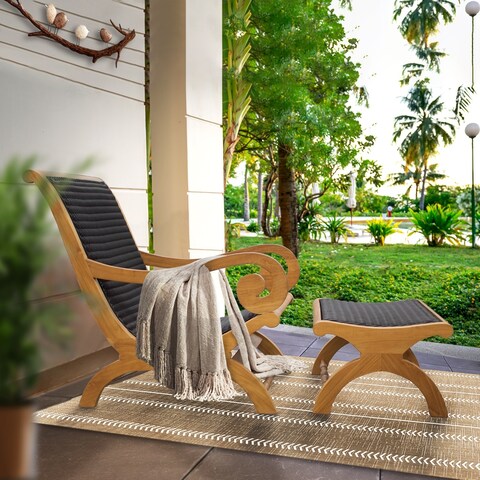 Kenya Indoor/Outdoor Teak Wood Lazy Chair Including Footstool