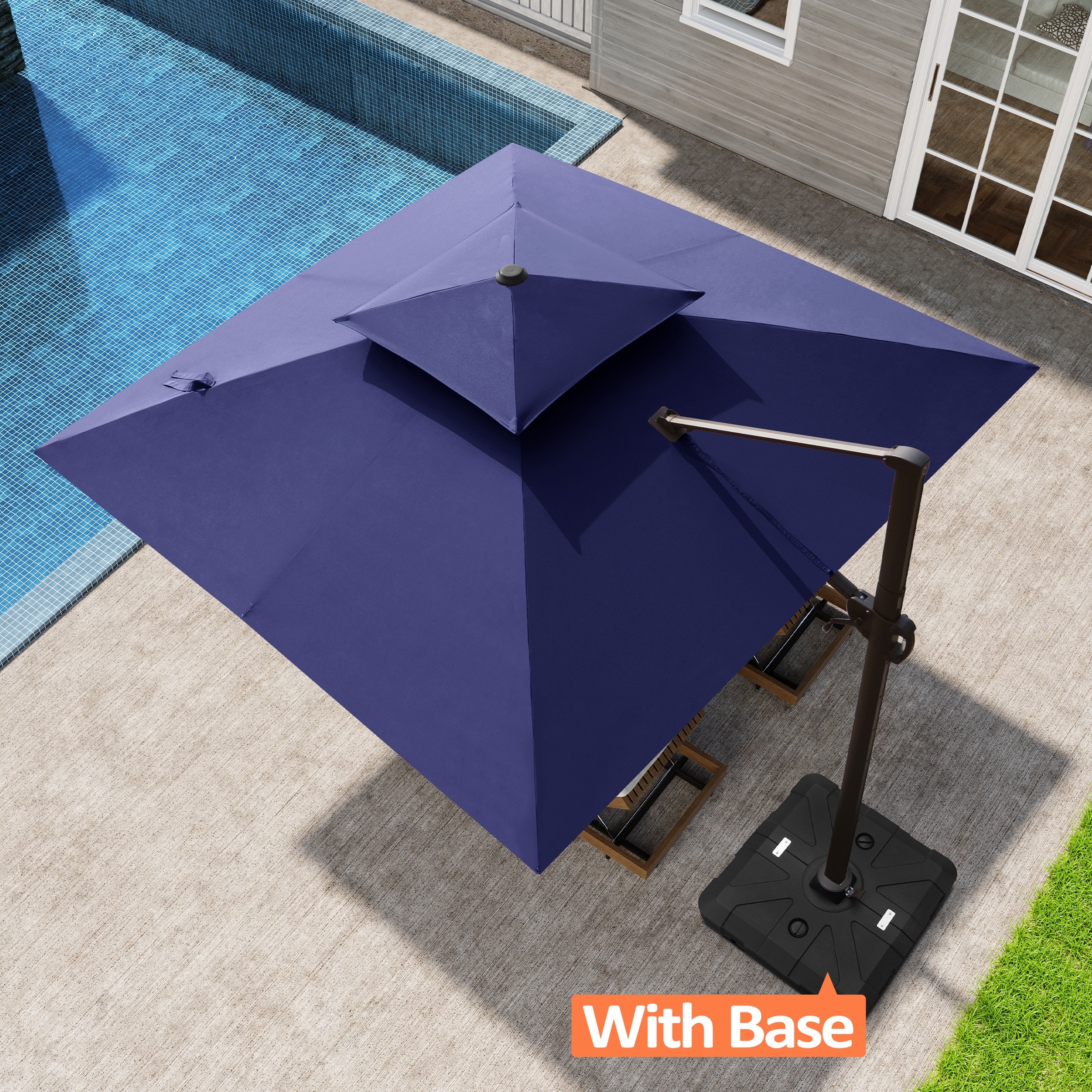 Pellebant 10 ft Square Patio Cantilever-Offset Umbrella 360 Degree Rotation with Base