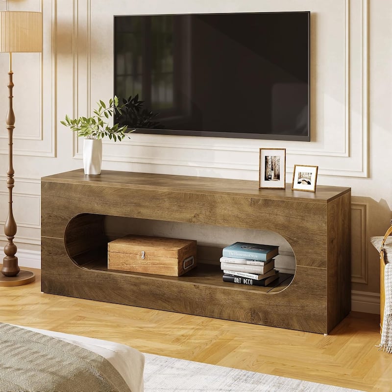 63" Entertainment Center for TVs up to 65 Inches, Wooden TV Console with Large Open Storage for Living Room - Brown