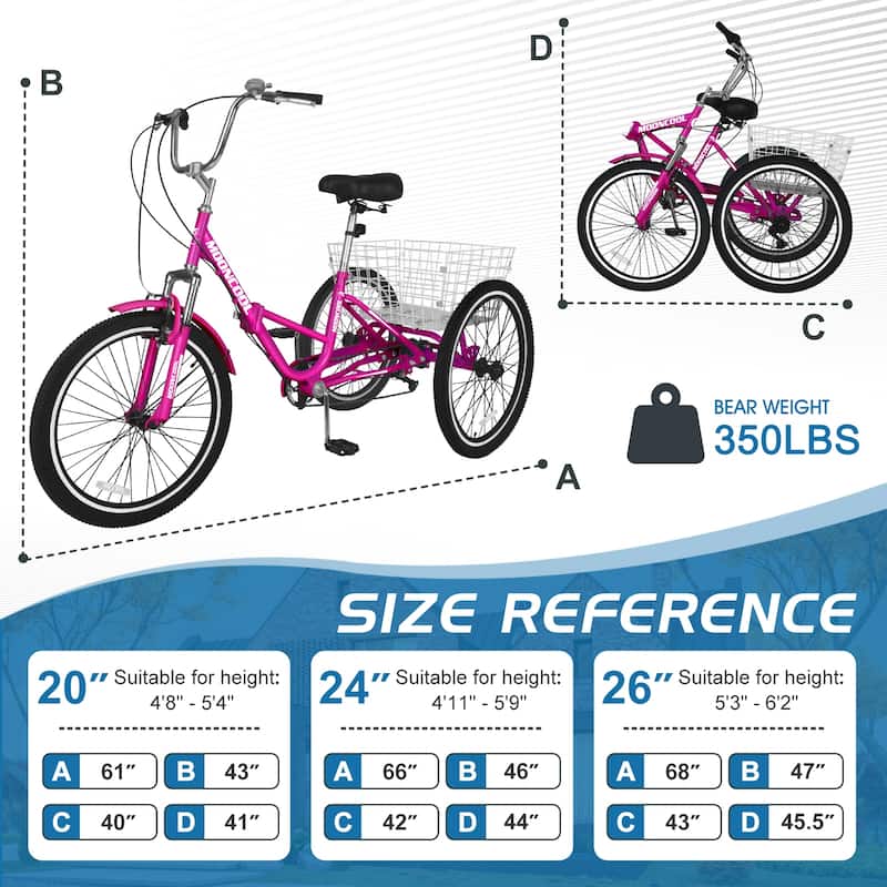 DoCred Adult Folding Tricycle, 7 Speed 3-Wheel Bicycle with Basket