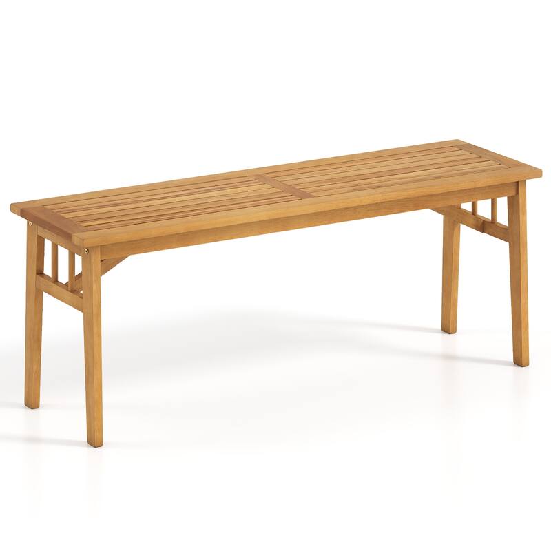 Gymax Acacia Wood Outdoor Bench 48'' Long Backless Wooden Picnic Bench