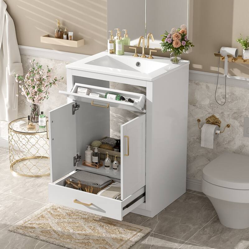 24'' Freestanding Bathroom Vanity with White Integrated Ceramic Sink - 24'' x 18.3'' x 34.5''