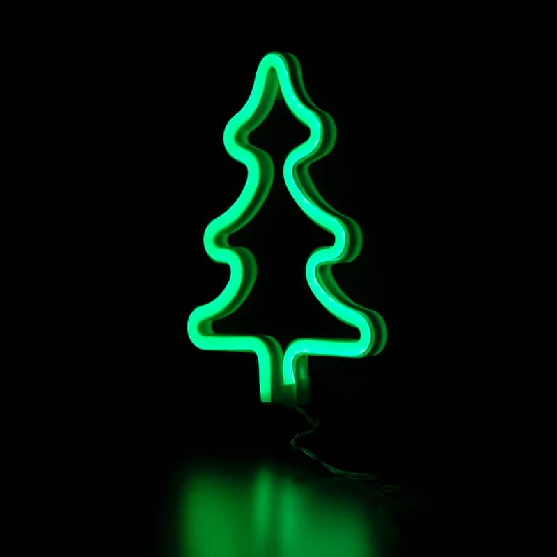 9.5" Green Christmas Tree LED Neon Style Window Silhouette