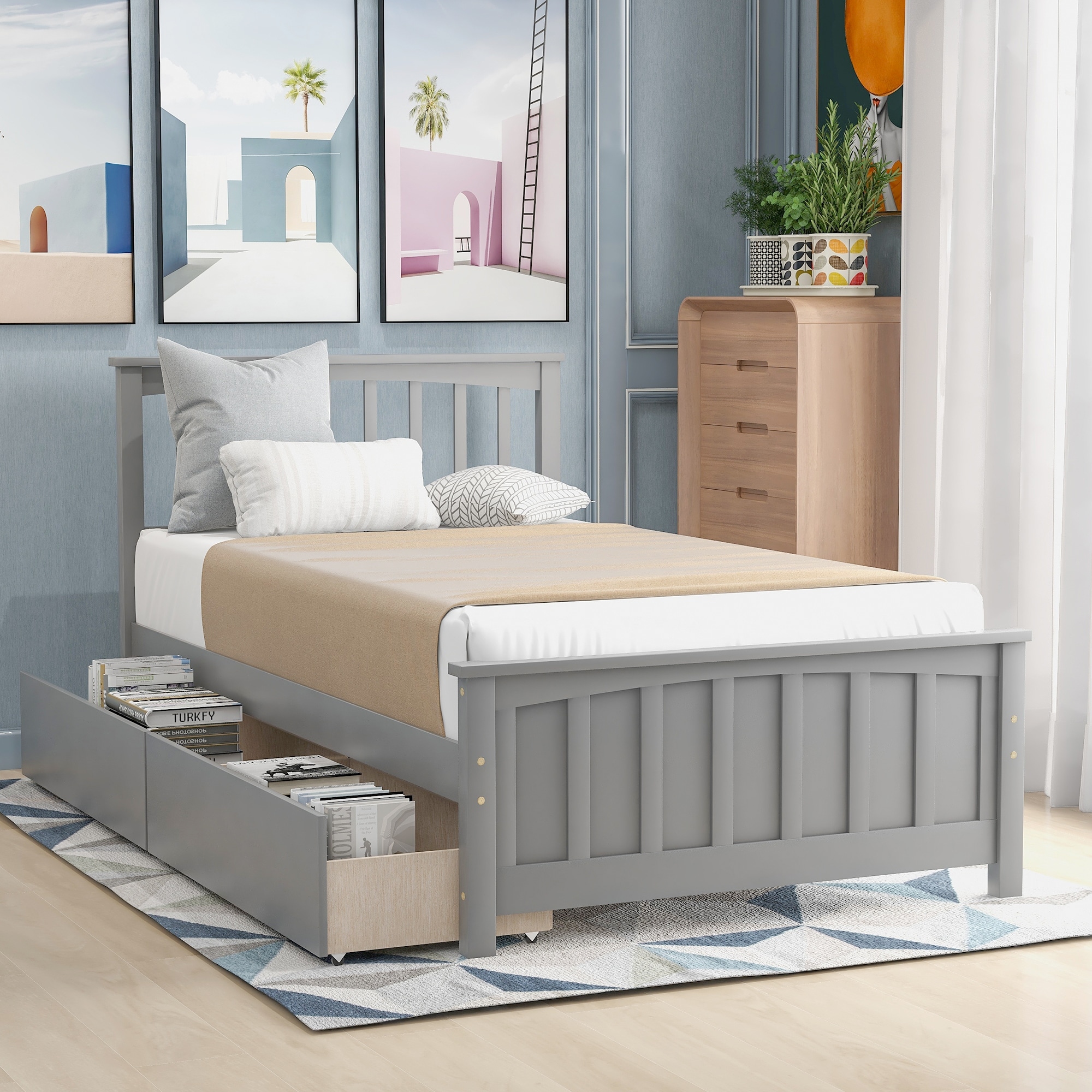 High twin bed frame hot sale with storage