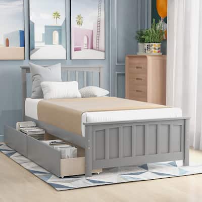 Twin Size Wood Platform Bed with Side Drawers