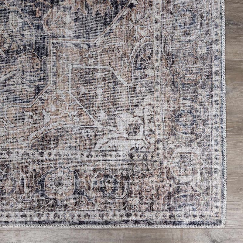 Hauteloom Mignon Living Room, Bedroom Machine Washable Area Rug - Dark Red, Charcoal, Light Gray - 2' x 2'11" - 2'7" x 7'10" - Dark Red, Charcoal, Light Gray / Mignon